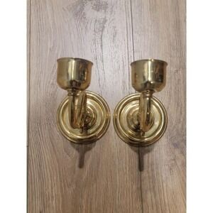 VTG Brass Wall Sconce Candleholder Set of 2 Mantel Dining Light Weighted
